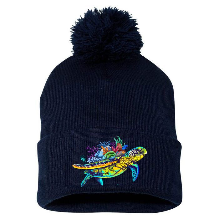 Save The Sea Turtles Funny Environmental Turtle Lover Outfit Pom Pom 12in Knit Beanie