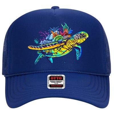 Save The Sea Turtles Funny Environmental Turtle Lover Outfit High Crown Mesh Back Trucker Hat