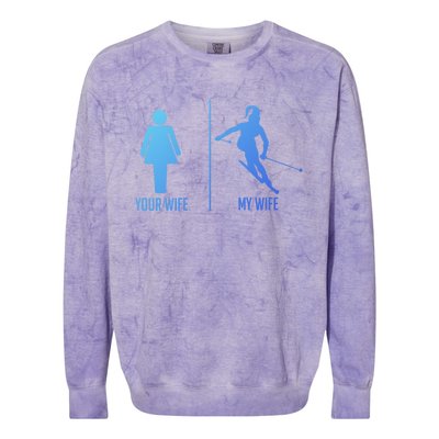 Ski Trip Skiing Wife Husband Marriage Cute Gift Colorblast Crewneck Sweatshirt