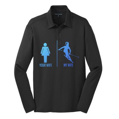 Ski Trip Skiing Wife Husband Marriage Cute Gift Silk Touch Performance Long Sleeve Polo