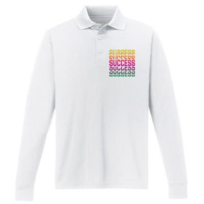 Success Typography Performance Long Sleeve Polo