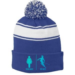 Ski Trip Skiing Wife Husband Marriage Cute Gift Stripe Pom Pom Beanie