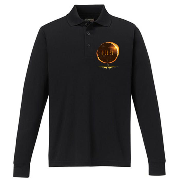 Sun Total Solar Eclipse 2024 Totality April 8 Performance Long Sleeve Polo