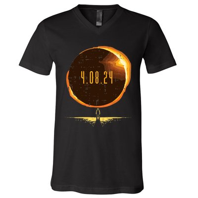 Sun Total Solar Eclipse 2024 Totality April 8 V-Neck T-Shirt