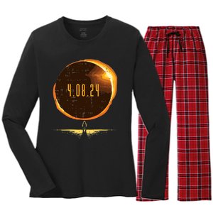 Sun Total Solar Eclipse 2024 Totality April 8 Women's Long Sleeve Flannel Pajama Set 