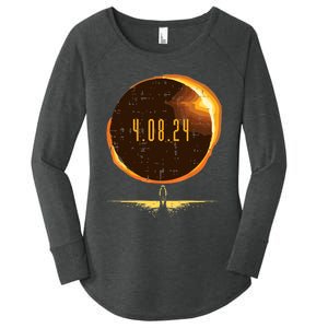 Sun Total Solar Eclipse 2024 Totality April 8 Women's Perfect Tri Tunic Long Sleeve Shirt