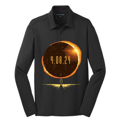 Sun Total Solar Eclipse 2024 Totality April 8 Silk Touch Performance Long Sleeve Polo