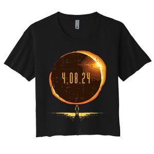 Sun Total Solar Eclipse 2024 Totality April 8 Women's Crop Top Tee