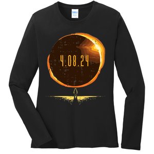 Sun Total Solar Eclipse 2024 Totality April 8 Ladies Long Sleeve Shirt