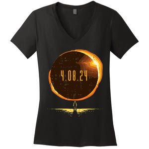 Sun Total Solar Eclipse 2024 Totality April 8 Women's V-Neck T-Shirt