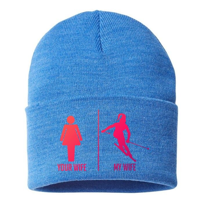 Ski Trip Skiing Wife Husband Marriage Cute Gift Sustainable Knit Beanie