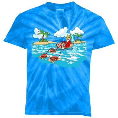 Sea Turtle Sleigh Santa Beach Surfboard Christmas In July Gift Kids Tie-Dye T-Shirt