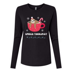 Speech Therapist Sloth Christmas Cute Winter Snowflakes Gift Womens Cotton Relaxed Long Sleeve T-Shirt