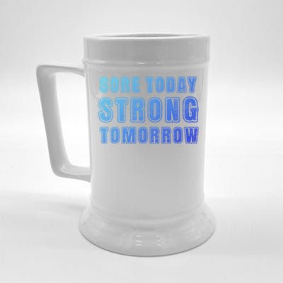 Sore Today Stronger Tomorrow Funny Gym Fitness Workout Gift Beer Stein