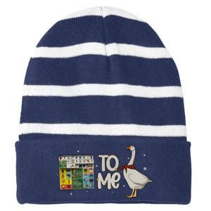 Speech Therapy Slp Christmas To Me Funny Duck Striped Beanie with Solid Band