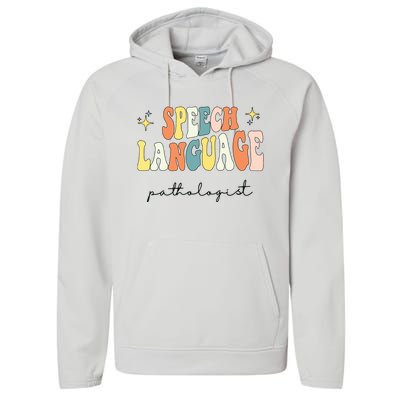 Speech Therapy Speech Language Pathologist Retro SLP Women Performance Fleece Hoodie