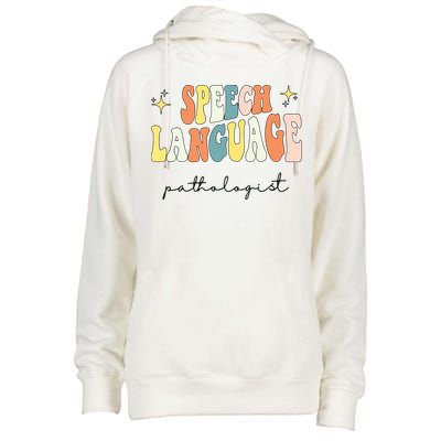 Speech Therapy Speech Language Pathologist Retro SLP Women Womens Funnel Neck Pullover Hood