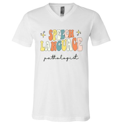 Speech Therapy Speech Language Pathologist Retro SLP Women V-Neck T-Shirt