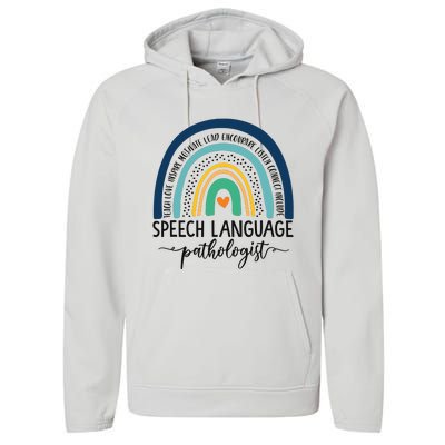 Speech Therapy Speech Language Pathologist SLP Boho Rainbow Performance Fleece Hoodie