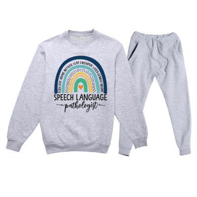 Speech Therapy Speech Language Pathologist SLP Boho Rainbow Premium Crewneck Sweatsuit Set