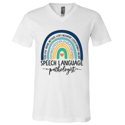 Speech Therapy Speech Language Pathologist SLP Boho Rainbow V-Neck T-Shirt