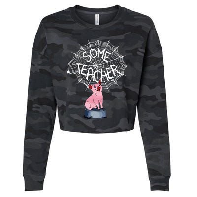 Some Teacher Spiderweb Pig Cropped Pullover Crew