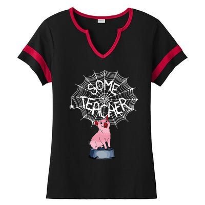 Some Teacher Spiderweb Pig Ladies Halftime Notch Neck Tee