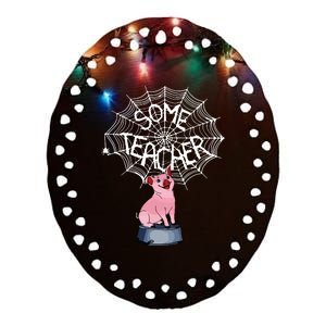 Some Teacher Spiderweb Pig Ceramic Oval Ornament