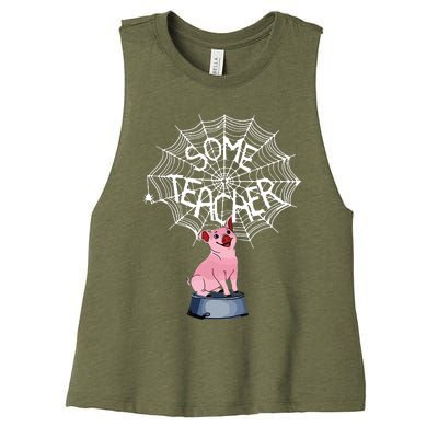 Some Teacher Spiderweb Pig Women's Racerback Cropped Tank