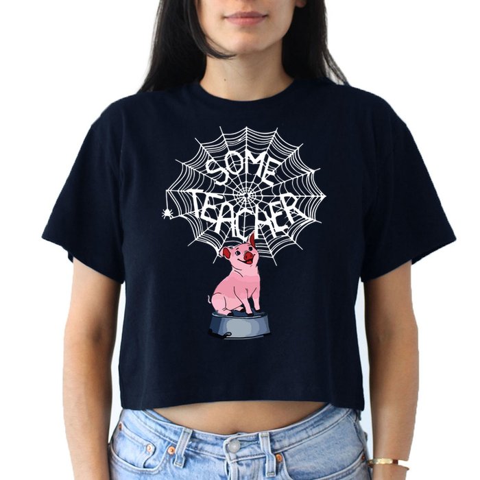 Some Teacher Spiderweb Pig Crop Top