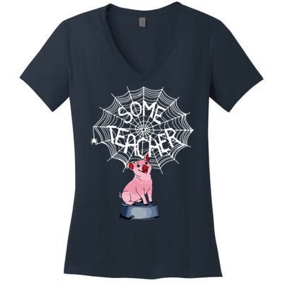 Some Teacher Spiderweb Pig Women's V-Neck T-Shirt