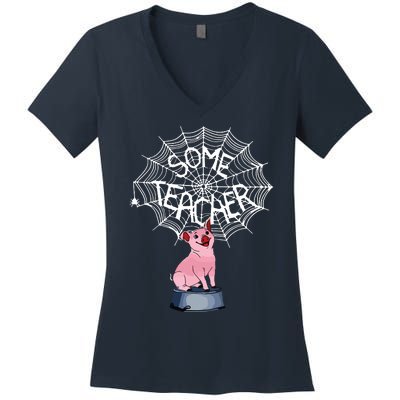 Some Teacher Spiderweb Pig Women's V-Neck T-Shirt