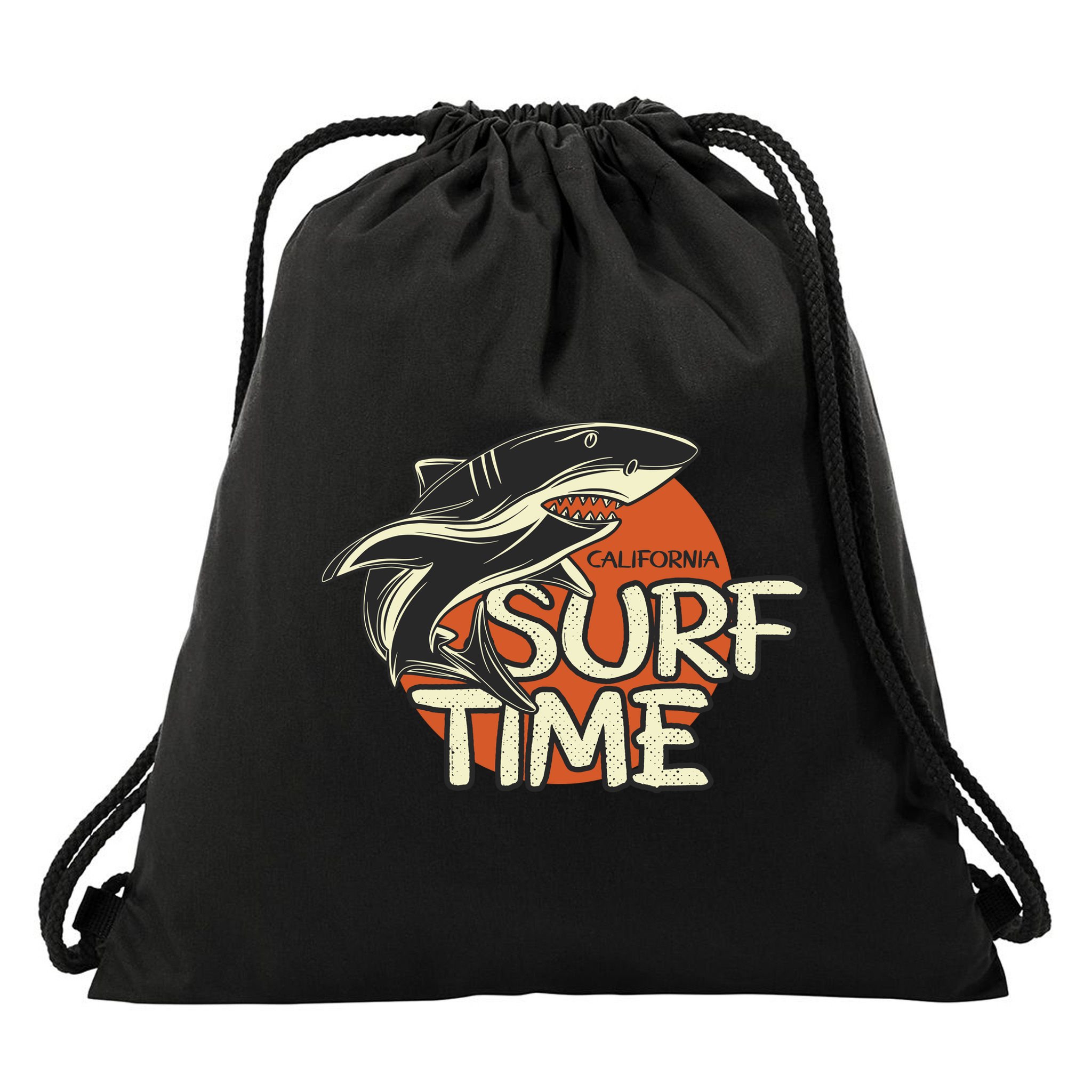 Surf Time Shark Drawstring Bag