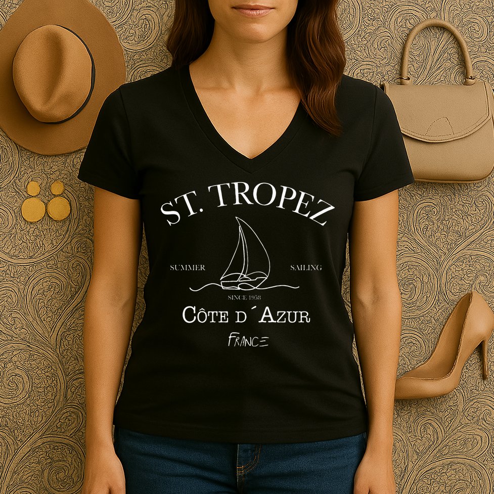 St. Tropez Summer Sailing Women's V-Neck T-Shirt