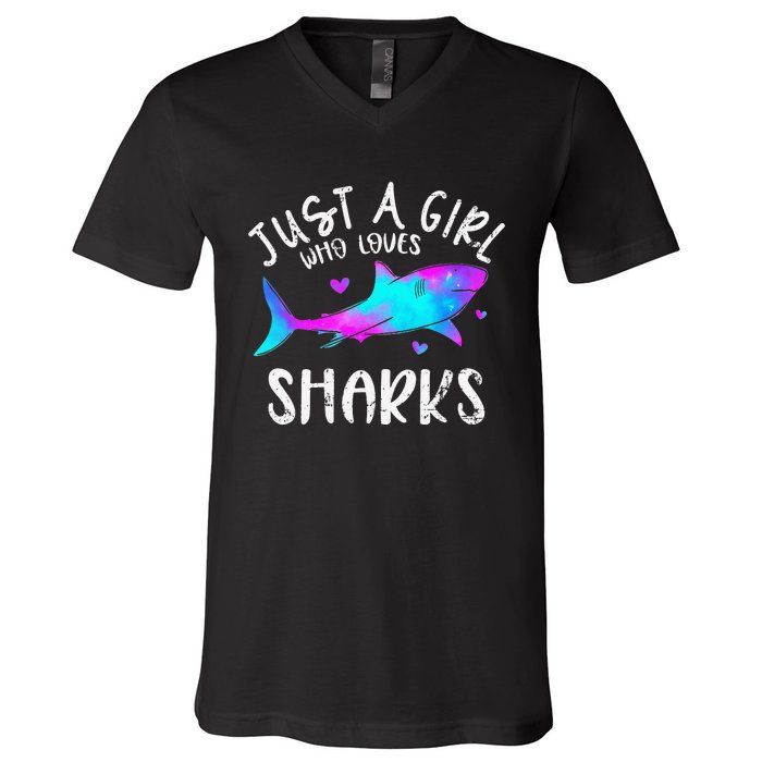 Shark Tshirt Shark Lover Tshirt Girls Funny Shark V-Neck T-Shirt