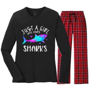 Shark Tshirt Shark Lover Tshirt Girls Funny Shark Women's Long Sleeve Flannel Pajama Set 