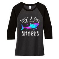 Shark Tshirt Shark Lover Tshirt Girls Funny Shark Women's Tri-Blend 3/4-Sleeve Raglan Shirt