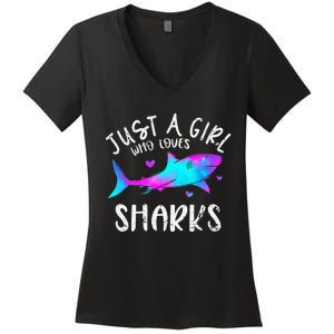 Shark Tshirt Shark Lover Tshirt Girls Funny Shark Women's V-Neck T-Shirt