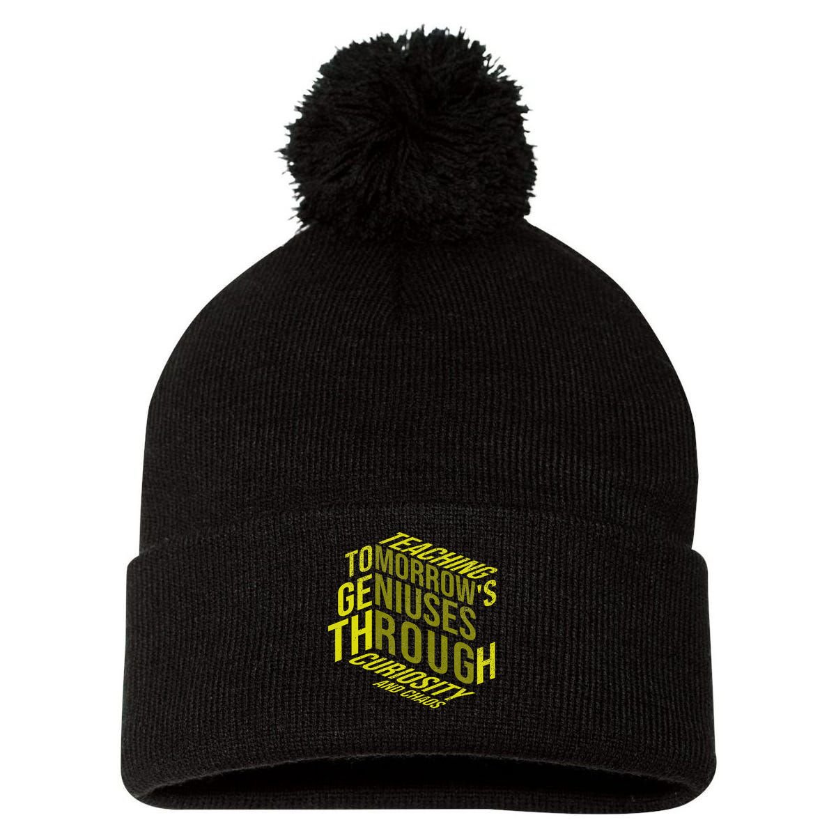 Science Teacher Scientist Teaching Tomorrows Geniuses Quote Pom Pom 12in Knit Beanie