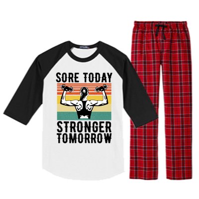 Sore Today Stronger Tomorrow Gym Fitness Funny Gift Funny Gift Raglan Sleeve Pajama Set