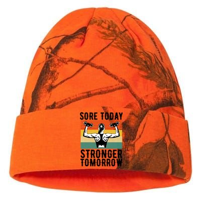 Sore Today Stronger Tomorrow Gym Fitness Funny Gift Funny Gift Kati Licensed 12" Camo Beanie