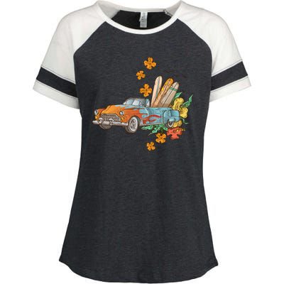 Surfing Tropical Summer Retro Truck Enza Ladies Jersey Colorblock Tee