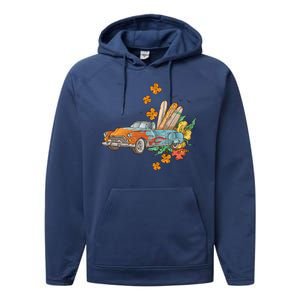 Surfing Tropical Summer Retro Truck Performance Fleece Hoodie