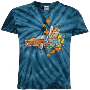 Surfing Tropical Summer Retro Truck Kids Tie-Dye T-Shirt