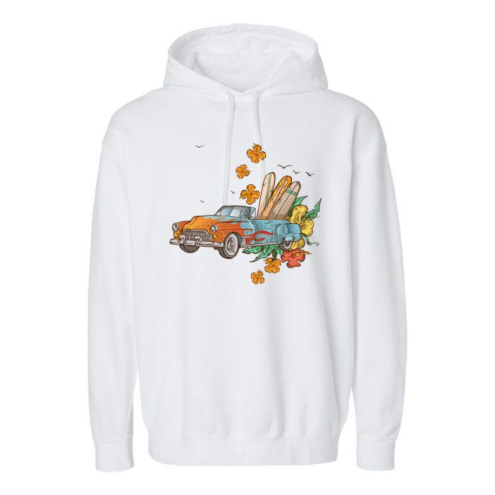 Surfing Tropical Summer Retro Truck Garment-Dyed Fleece Hoodie