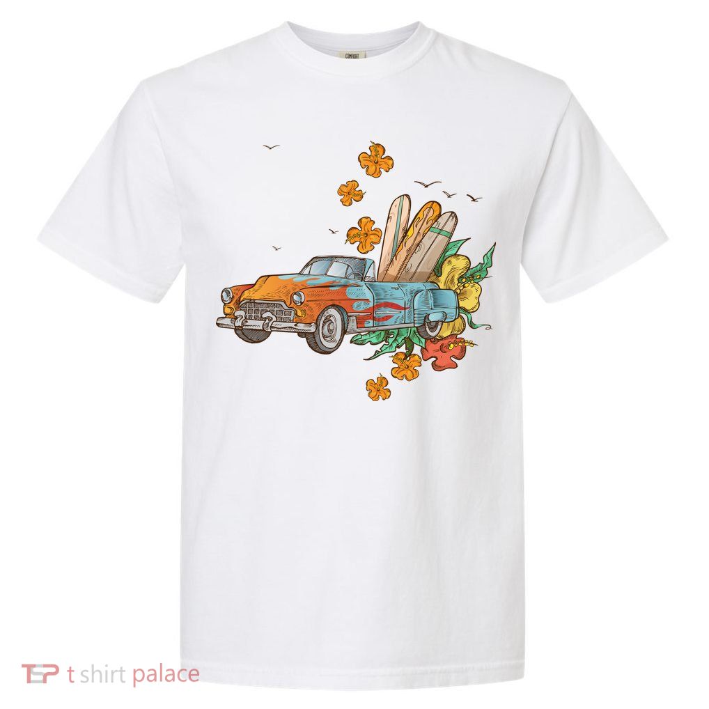Surfing Tropical Summer Retro Truck Garment-Dyed Heavyweight T-Shirt