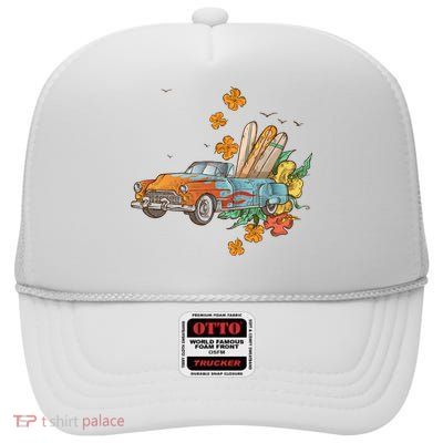 Surfing Tropical Summer Retro Truck High Crown Mesh Back Trucker Hat