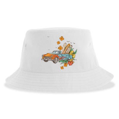 Surfing Tropical Summer Retro Truck Sustainable Bucket Hat