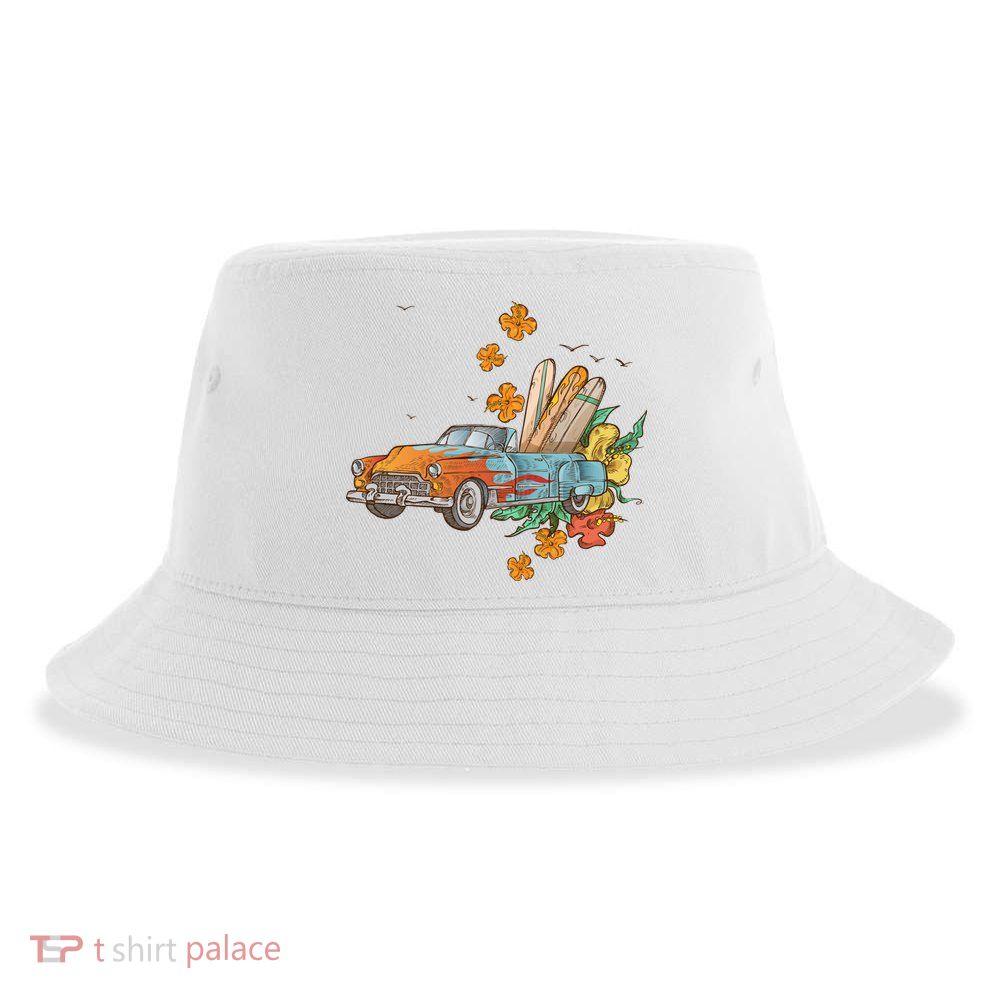 Surfing Tropical Summer Retro Truck Sustainable Bucket Hat