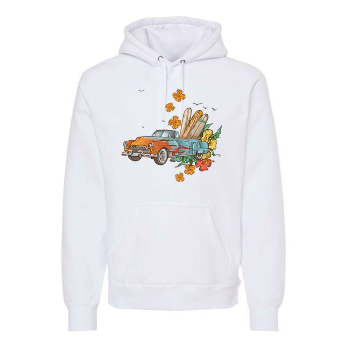 Surfing Tropical Summer Retro Truck Premium Hoodie